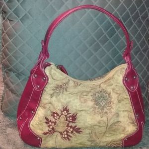 flowers and red handle small purse with pockets